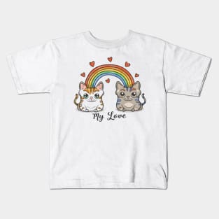 My Rainbow Cat is My Valentine Kids T-Shirt